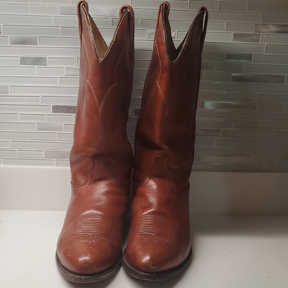 Classic Brown Leather Men's Cowboy Boots - Picture 1 of 8